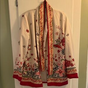 Anthropologie Cream and Red Floral Blazer